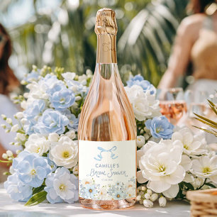 Blue Bow and Floral Bridal Bridal Shower  Sparkling Wine Label