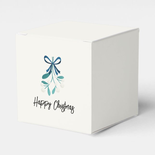 Blue Bow and Mistletoe Favor Box (Front Side)