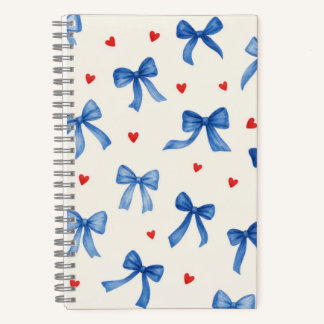 Blue Bow and Red Heart Pattern Notebook