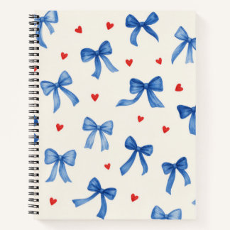Blue Bow and Red Heart Pattern Notebook