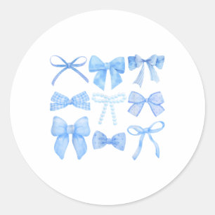 Blue Bow And Ribbon Cute Graphic Girls Women Coque Classic Round Sticker