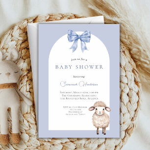 Blue Bow Animal Lamb Baby Shower Invitation