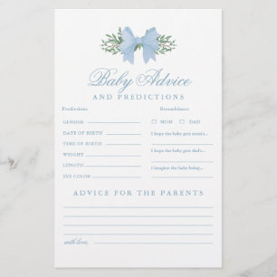Blue Bow Baby Advice and Predictions Shower Game