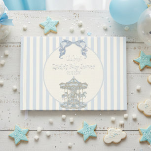 Blue Bow Baby Boy Carousel Circus Baby Shower  Guest Book