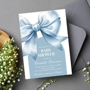 Blue Bow Baby Boy Elegant Baby Shower Invitation