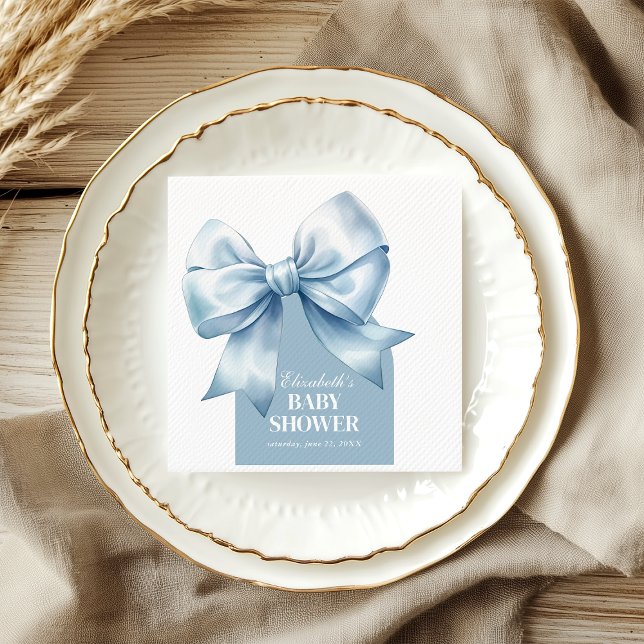 Blue Bow Baby Boy Elegant Baby Shower Napkin (Blue Bow Baby Boy Elegant Baby Shower Napkins)