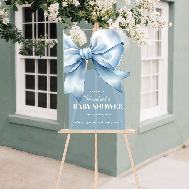 Blue Bow Baby Boy Elegant Baby Shower Welcome (Blue Bow Baby Boy Elegant Baby Shower Welcome Acrylic Sign)