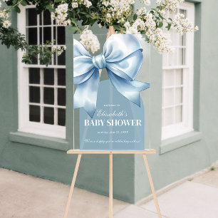 Blue Bow Baby Boy Elegant Baby Shower Welcome Acrylic Sign