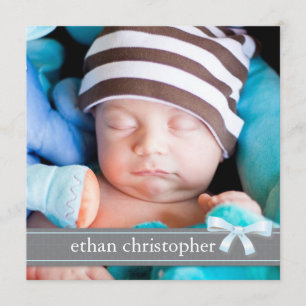 Blue Bow Baby Boy Photo Birth Announcement