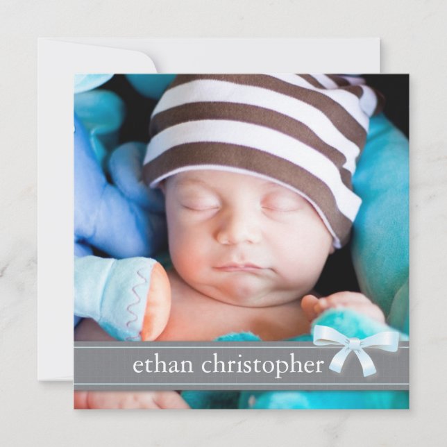 Blue Bow Baby Boy Photo Faire-part de naissance (Devant)