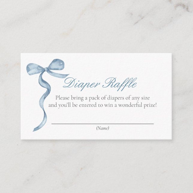 Blue Bow Baby Diaper Request Enclosure Card (Front)
