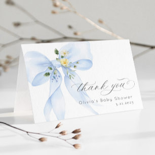 Blue Bow Baby in Bloom Baby shower Carte de remerc