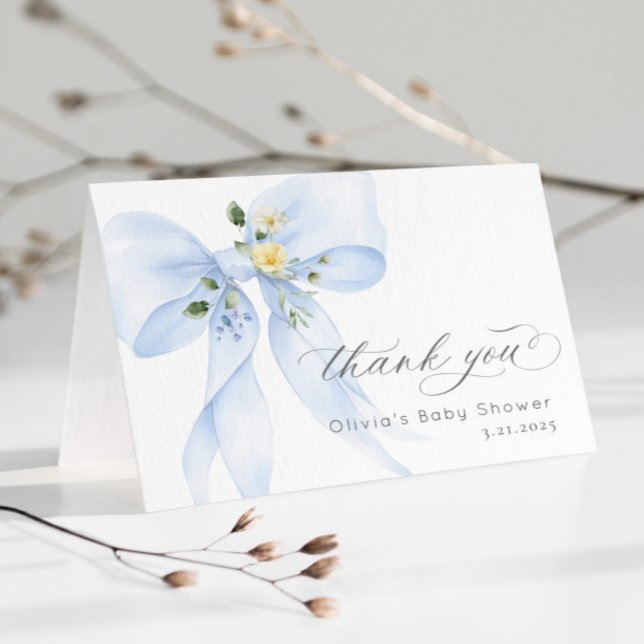 Blue Bow Baby in Bloom Baby shower Thank you card (Creator Uploaded)