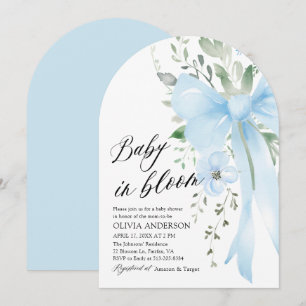 Blue Bow Baby in Bloom Floral Boy Arch Baby Shower Invitation