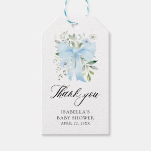 Blue Bow Baby in Bloom Floral Boy Baby Shower Gift Tags
