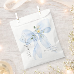 Blue Bow Baby in Bloom floral thank you Favour Bag