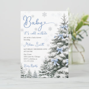 Blue Bow Baby It's Cold Outside Winter Baby Shower Invitation