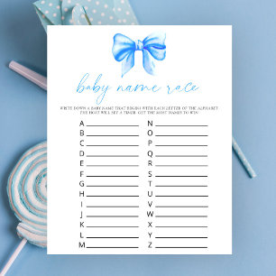 Blue bow baby shower - Baby name race game