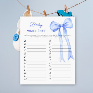 Blue bow baby shower - Baby name race game