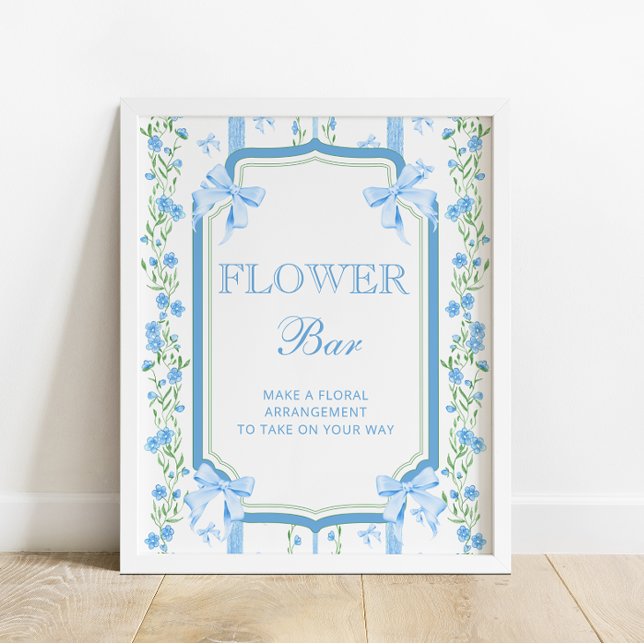 Blue Bow Baby Shower Boy Flower Bar Poster (Creator Uploaded)