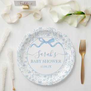 Blue Bow Baby Shower Boy Paper Plate