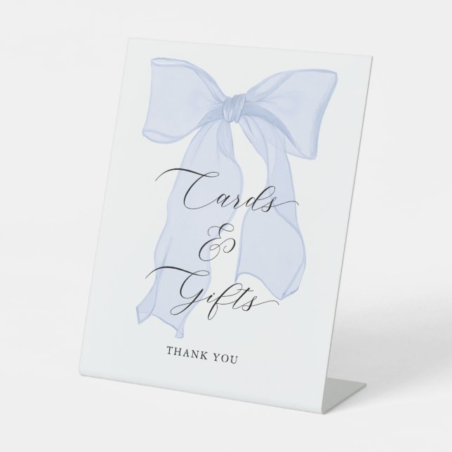 Blue Bow Baby Shower Cards and Gifts Pedestal Sign (Front)