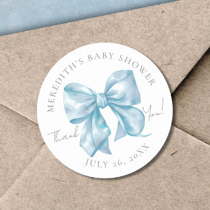 Blue Bow Baby Shower Classic Round Sticker
