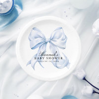 Blue Bow Baby Shower Coquette Bow Paper Plates