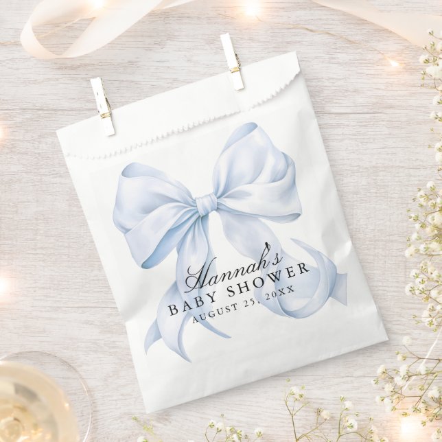 Blue Bow Baby Shower Coquette Bow Theme Favour Bag (Clipped)