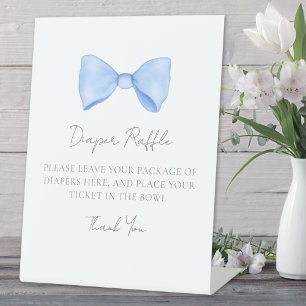Blue Bow Baby Shower Diaper Raffle Enclosure Card Pedestal Sign