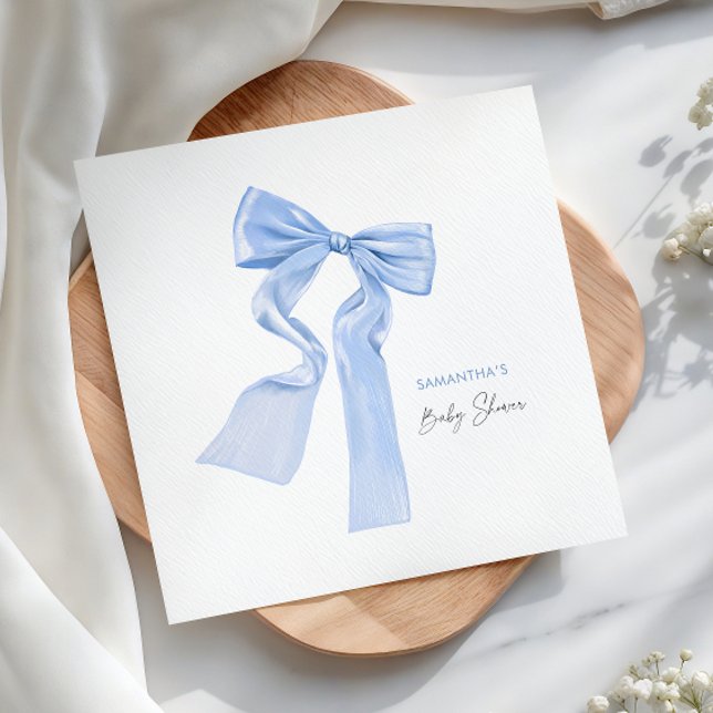 Blue Bow Baby Shower Elegant Paper Napkin (Creator Uploaded)