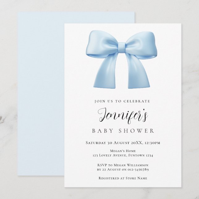 Blue Bow Baby Shower invitation (Front/Back)