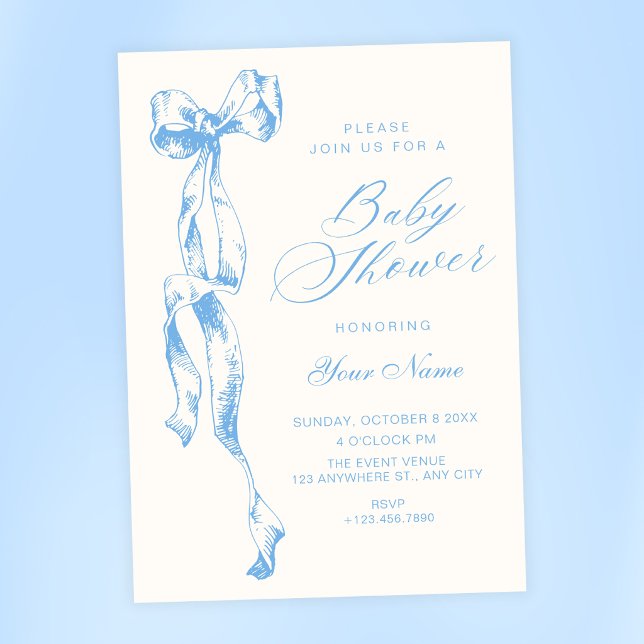 Blue bow baby shower invitation (Creator Uploaded)