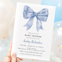 Blue Bow Baby Shower Invitation
