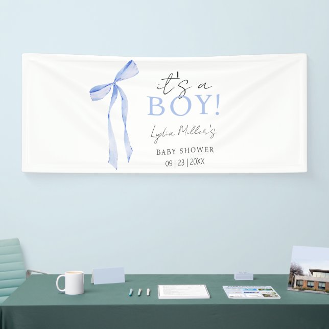 Blue Bow Baby Shower Invitation, Boy Baby Shower Banner (Tradeshow)