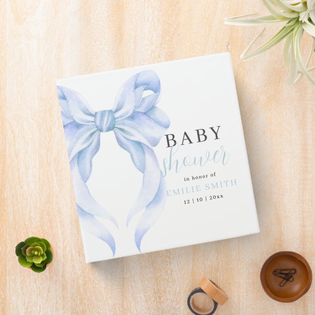 Blue Bow Baby Shower Invitation, Boy Baby Shower Binder (In Situ)