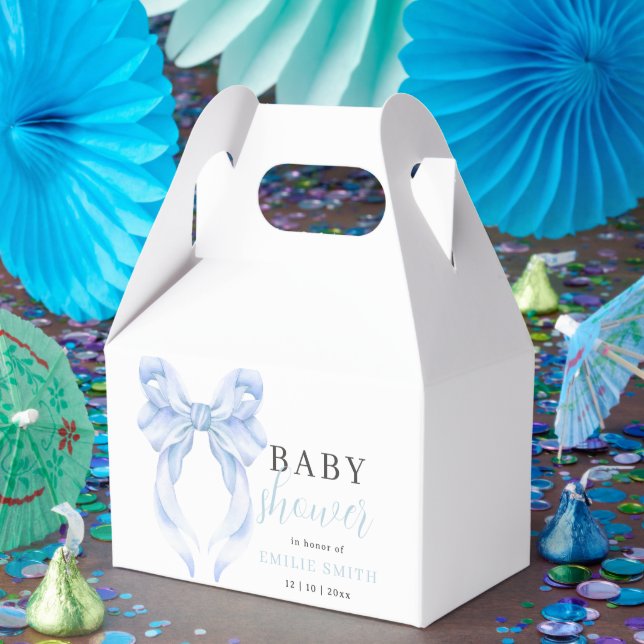 Blue Bow Baby Shower Invitation, Boy Baby Shower Favor Box (Party)