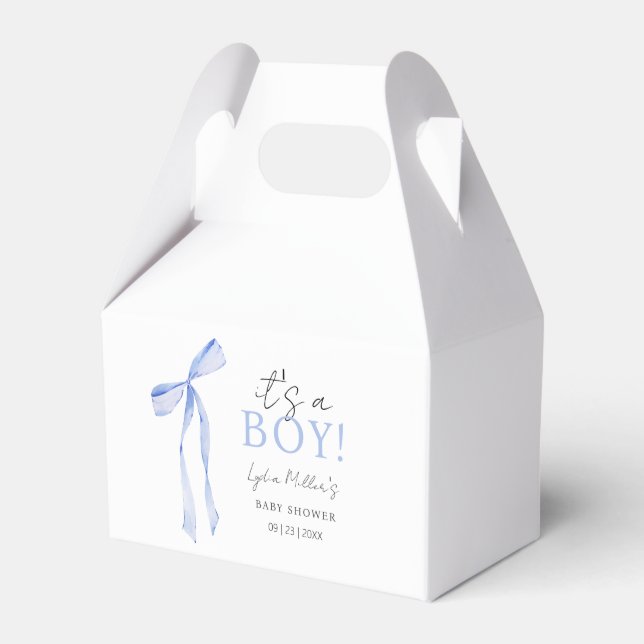 Blue Bow Baby Shower Invitation, Boy Baby Shower Favor Box (Front Side)