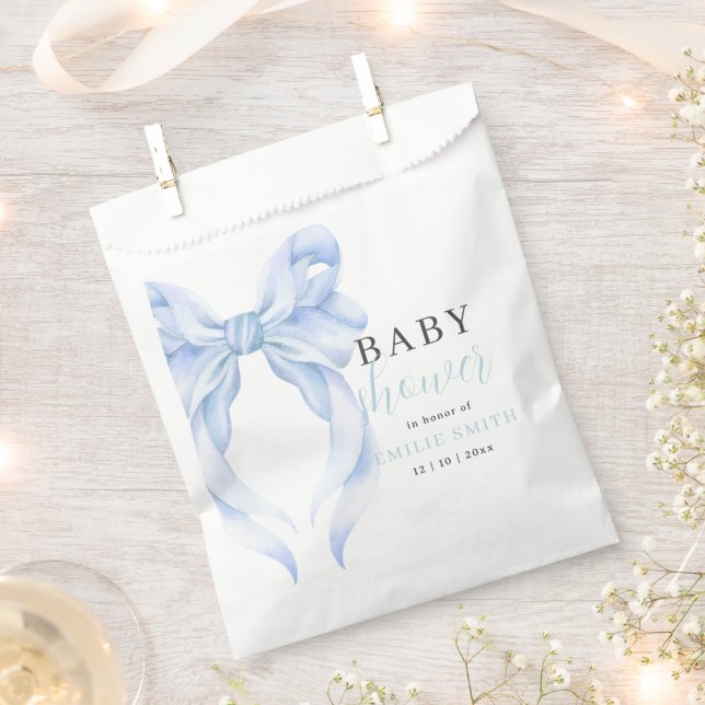 Blue Bow Baby Shower Invitation, Boy Baby Shower Favour Bag (Clipped)