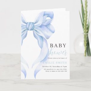 Blue Bow Baby Shower Invitation, Boy Baby Shower Invitation