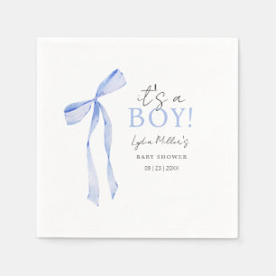 Blue Bow Baby Shower Invitation, Boy Baby Shower Napkin