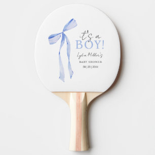 Blue Bow Baby Shower Invitation, Boy Baby Shower Ping Pong Paddle