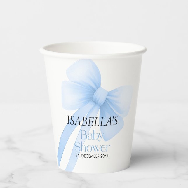 Blue Bow Baby Shower Paper Cups (Front)