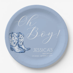 Blue Bow Baby Shower Watercolor  Paper Plate