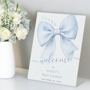 Blue Bow Baby Shower Welcome It's a Boy Pedestal Sign
