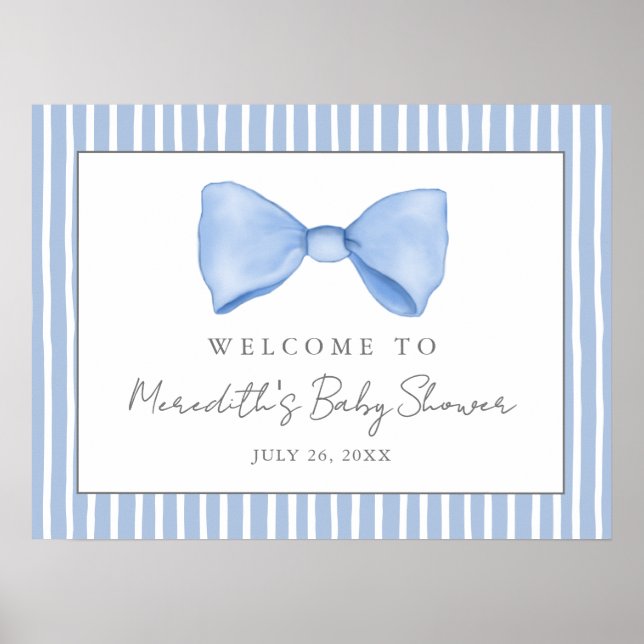 Blue Bow Baby Shower Welcome Sign (Front)