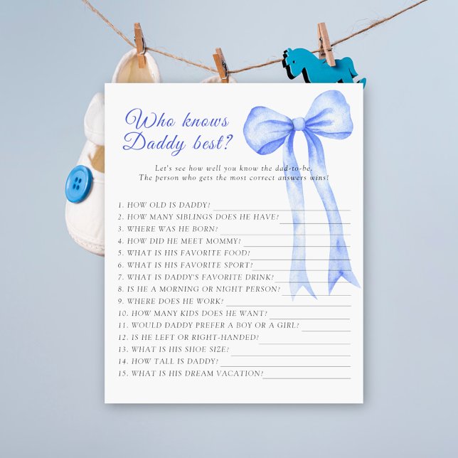 Blue bow baby shower Who knows daddy best game (Creator Uploaded)