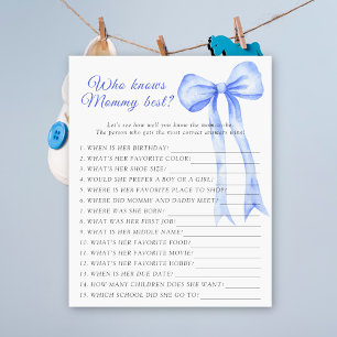 Blue bow baby shower Who knows mommy best game