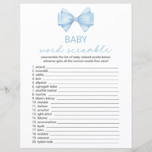 Blue Bow Baby Shower Word Scramble