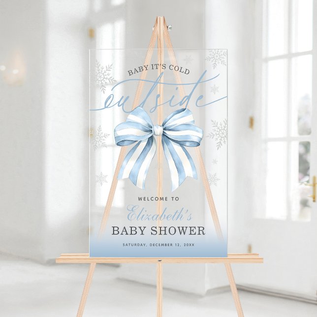 Blue Bow Baby Son Froid À L'Extérieur Baby shower  (Blue Bow Baby Its Cold Outside Baby Shower Welcome Acrylic Sign)